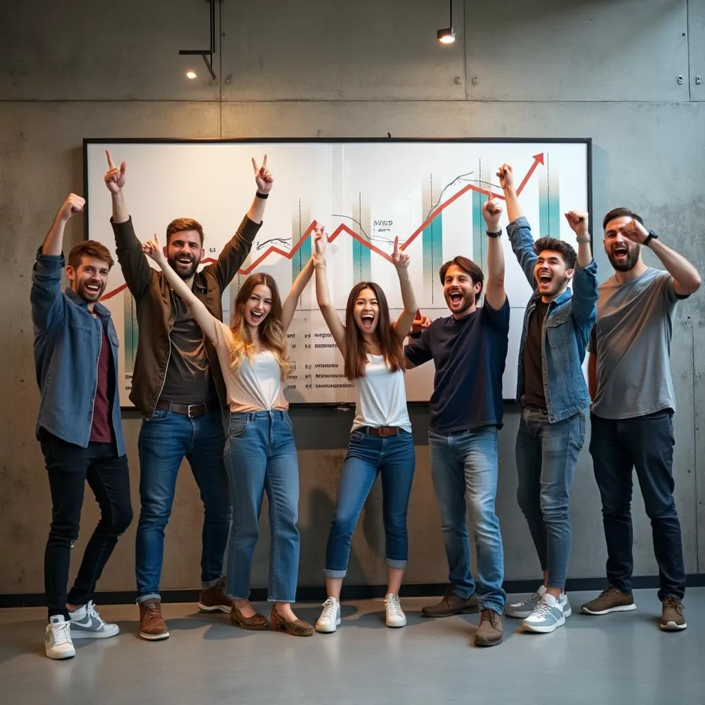 Startup tecnológica celebrando éxito
